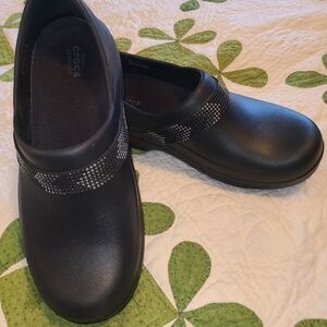 CROCS Black Women's Slip-On Mules with Rhinestone Strap